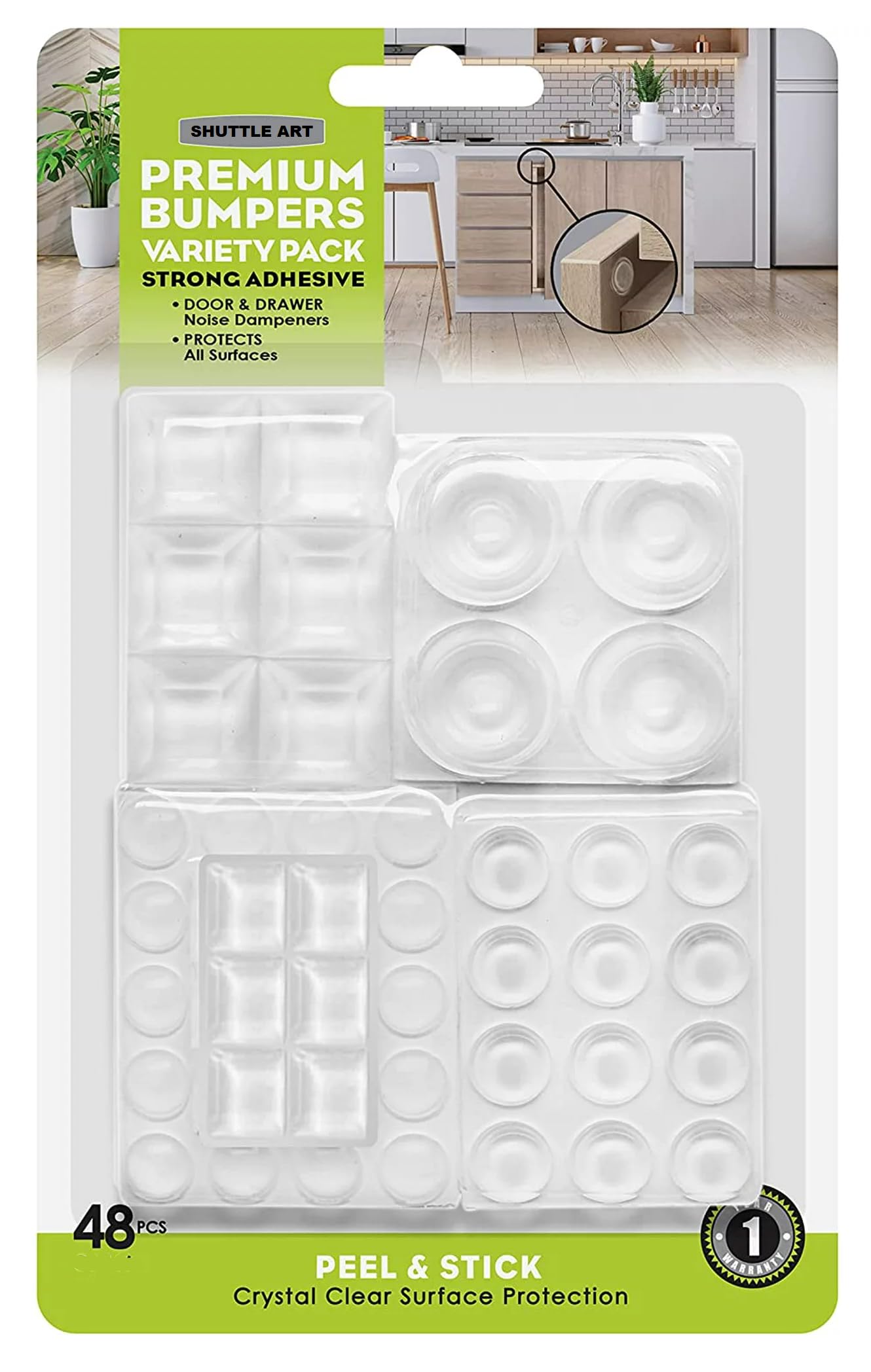 SHUTTLE ART Premium Adhesive Clear Bumper Pads 48 Piece Variety Pack, Round and Square Rubber Feet for Electronics, Cutting Boards, Cabinet Stoppers, Drawers, Furniture, Noise Damper (B0D97LSRL6) Amazon Price History, Amazon Price Tracker