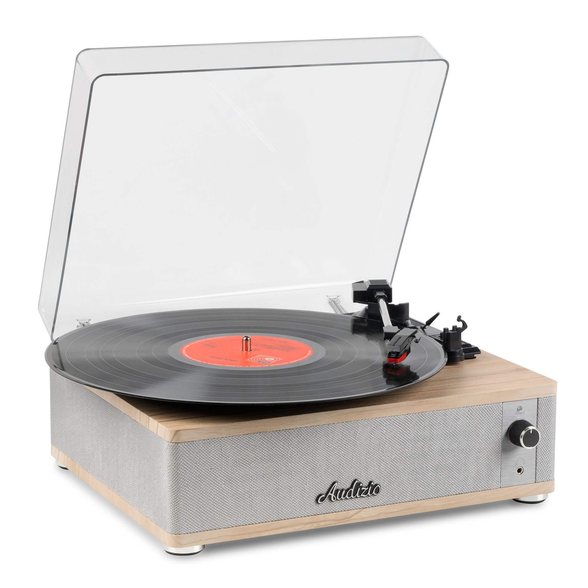 Audizio Irvine – Tocadiscos de Vinilo con Altavoces 40W Bluetooth 5.4 3 velocidades 7 10 12 Pulgadas Salida RCA Entrada AUX Sistema antivibración diseño Compacto en Madera Clara, Color Madera Clara