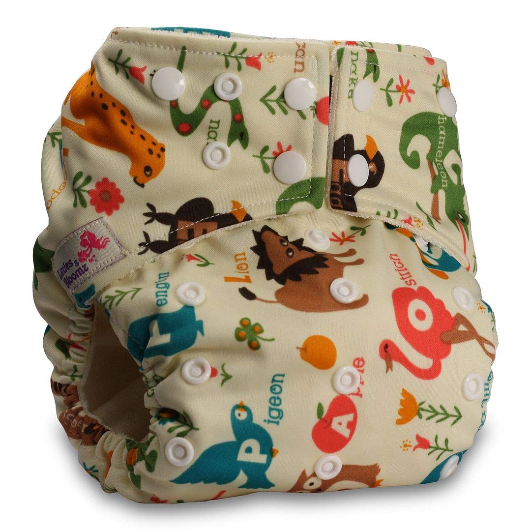 Littles & Bloomz, Baby Cloth Washable Reusable Nappy Pocket Diaper Bamboo, Fastener: Popper, Pattern 6, with 2 Bamboo Charcoal Inserts