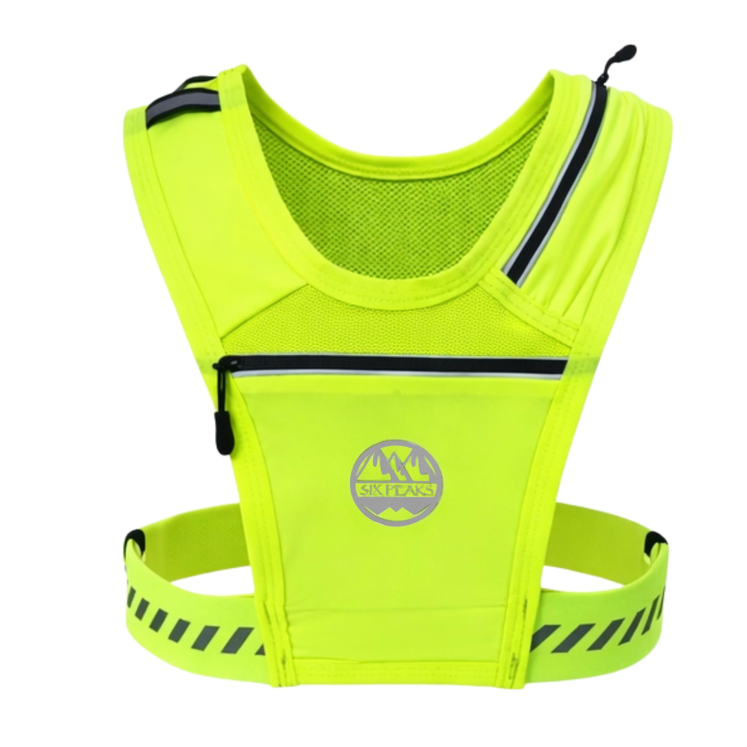 Six Peaks Lightweight Running Vest with Secure Zip Pockets, Reflective Breathable Jogging Belt Pack, Adjustable Comfort Fit, Yellow