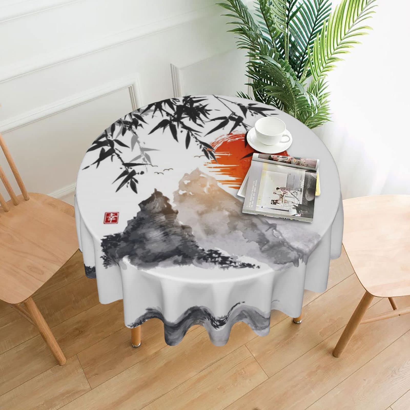 Nappe ronde japonaise pour repas de fêtes et dîners de vacances chaleureux