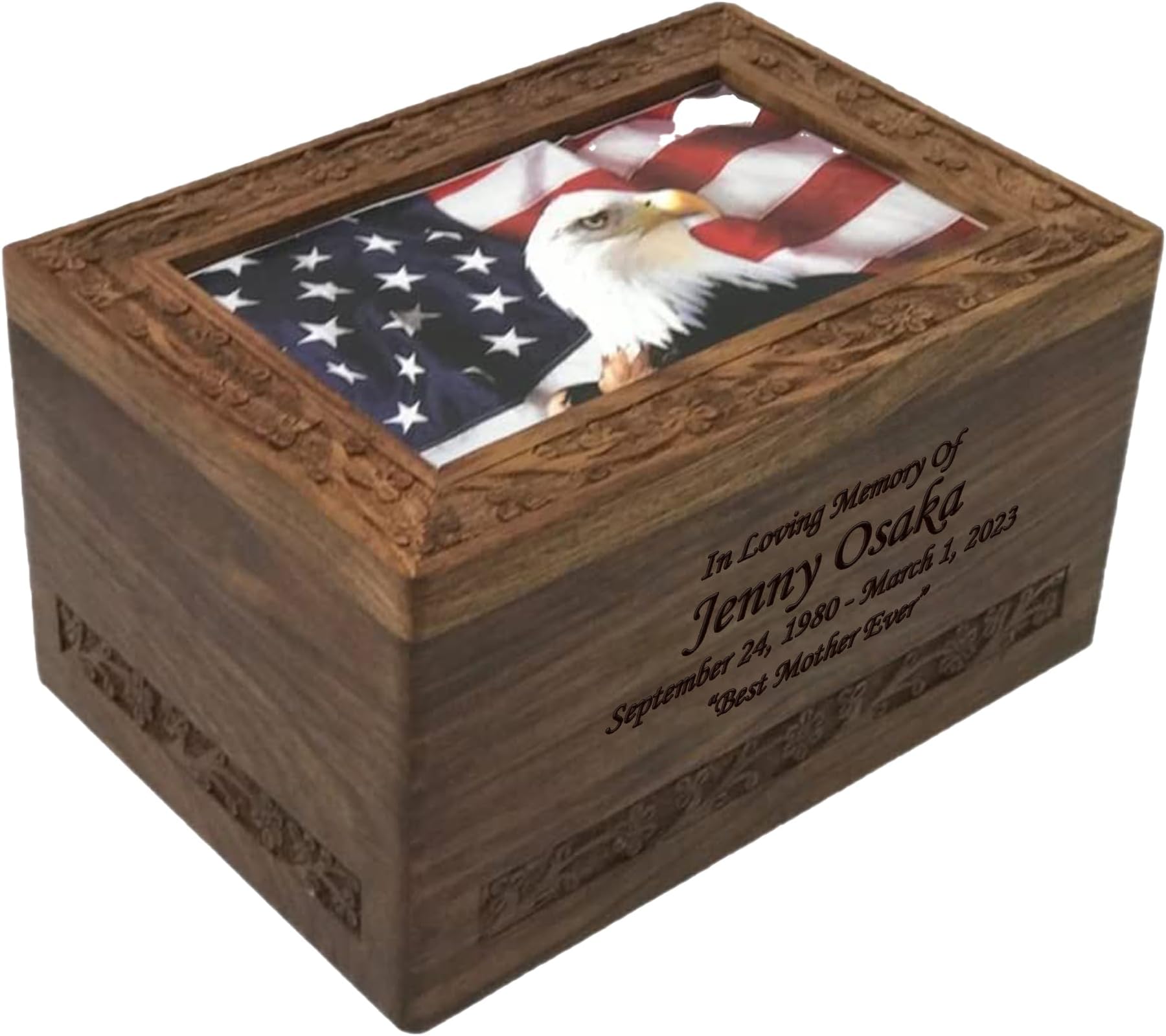 NWA Photo Cremation Urn For Human Ashes with Custom Engraving, Large Wooden Funeral Cremation Urn