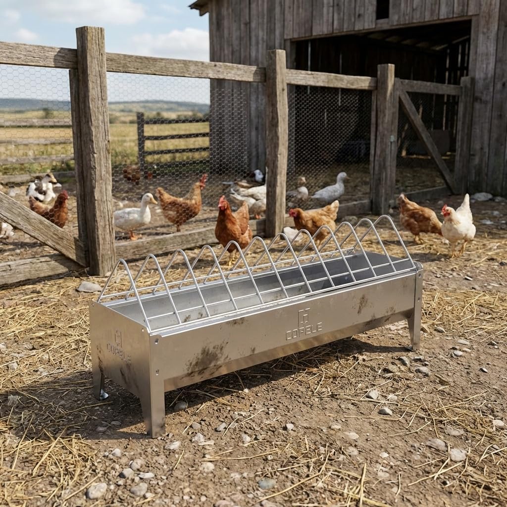 Suinga Comedero para Corral sin Patas | 56x20x25 cm| Uso Exterior | Fácil Limpieza | Ideal Aves de Corral | Alta Capacidad de alimento