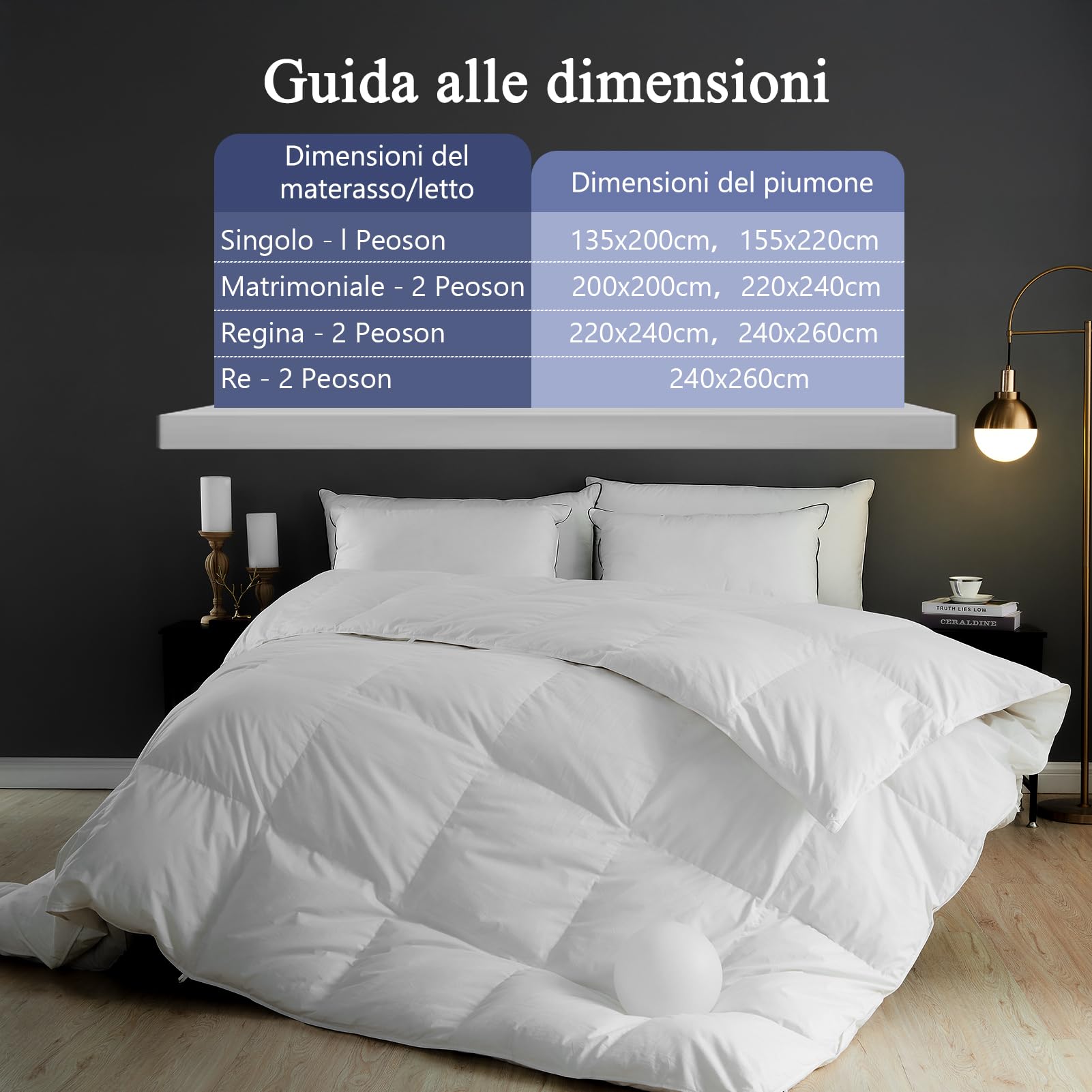 Piumone Matrimoniale Federa in Cotone Egiziano, 100% Puro Piumino e Piuma 4 Stagioni, Piumone Certificati Oeko-Tex e RDS per Letto, Piumini 220x240 cm Bianco