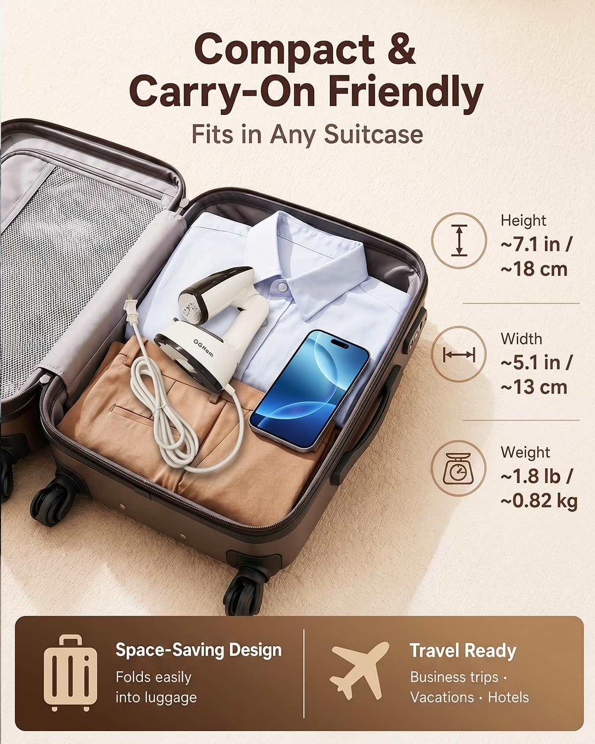 Steamer for Clothes, Handheld Clothes Steamer for Garments, 1000W Fast 30-Second Heat-Up, Portable Foldable Travel Steamer with 180ml Tank, Aluminum Heating Plate, Black(120V US Version)