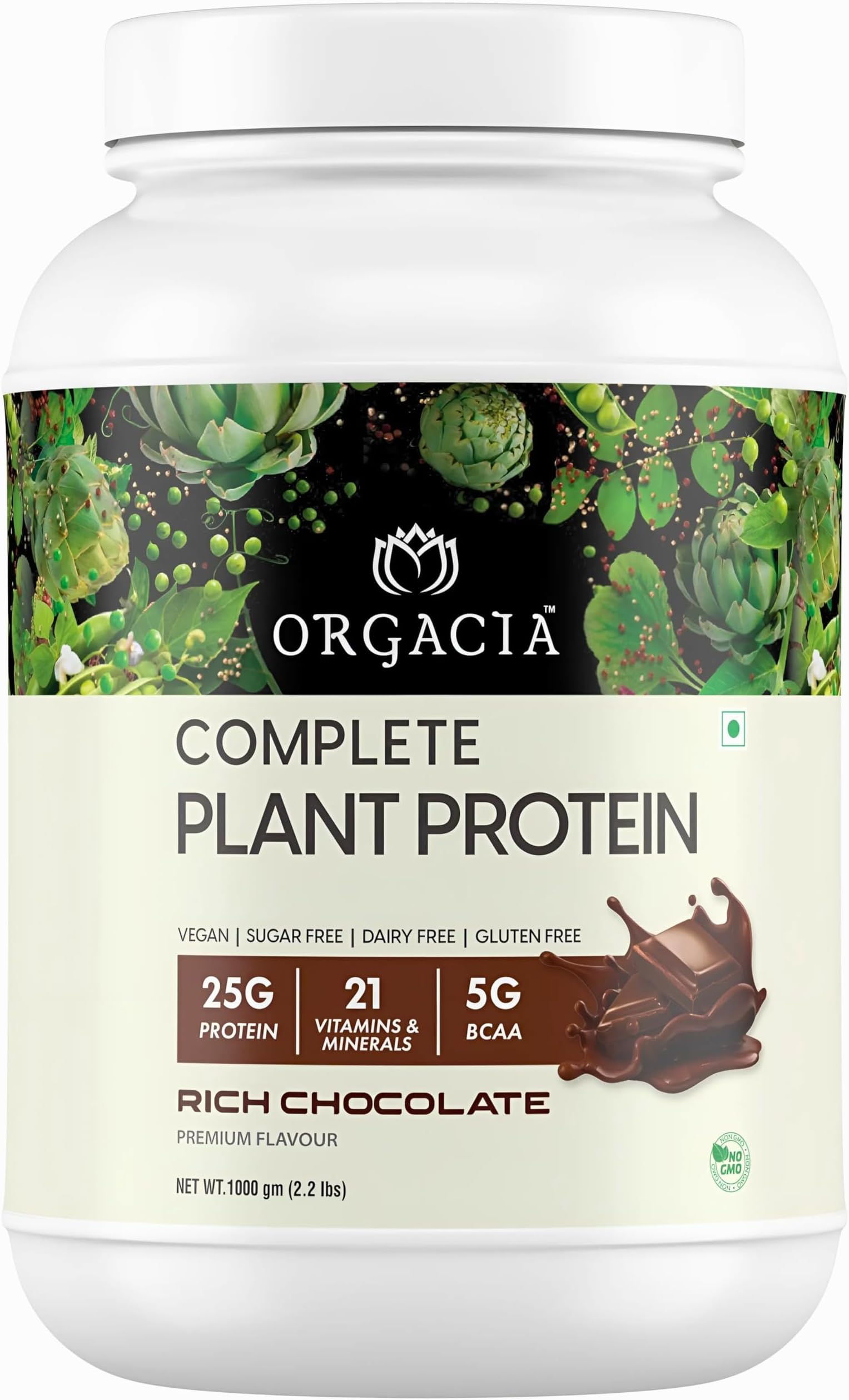 Plant Based Protein Powder - Pea & Brown Rice Protein Isolate (25g Protein, No Added Sugar, 21 Vitamins & Minerals, 5g BCAA) - Vegan Protein Powder for Women & Men (Rich Chocolate Flavor, 1000gm)