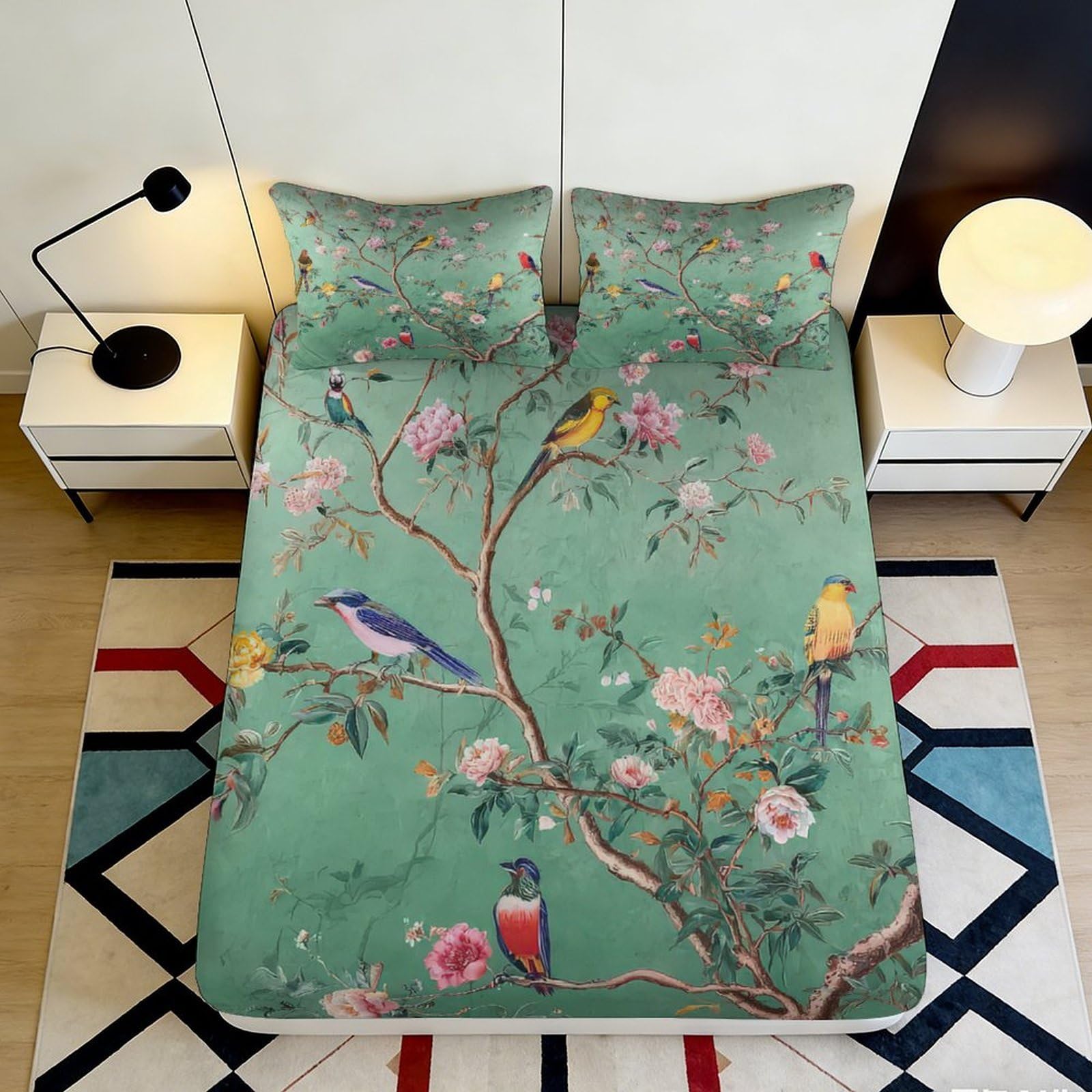 3D Printed Leopard Botanical Fitted Sheet Microfiber Deep Pocket Non-Slip Leopard Mattress Fitted Cover Bedroom 160x200x25cm