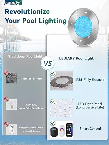 Miniatura 6 de LEDIARY Luces LED RGB de 6 pulgadas para piscina enterrada, AC120V 15W luces subacuáticas de piscinaspa con aplicacióncontrol remoto, cable de 50