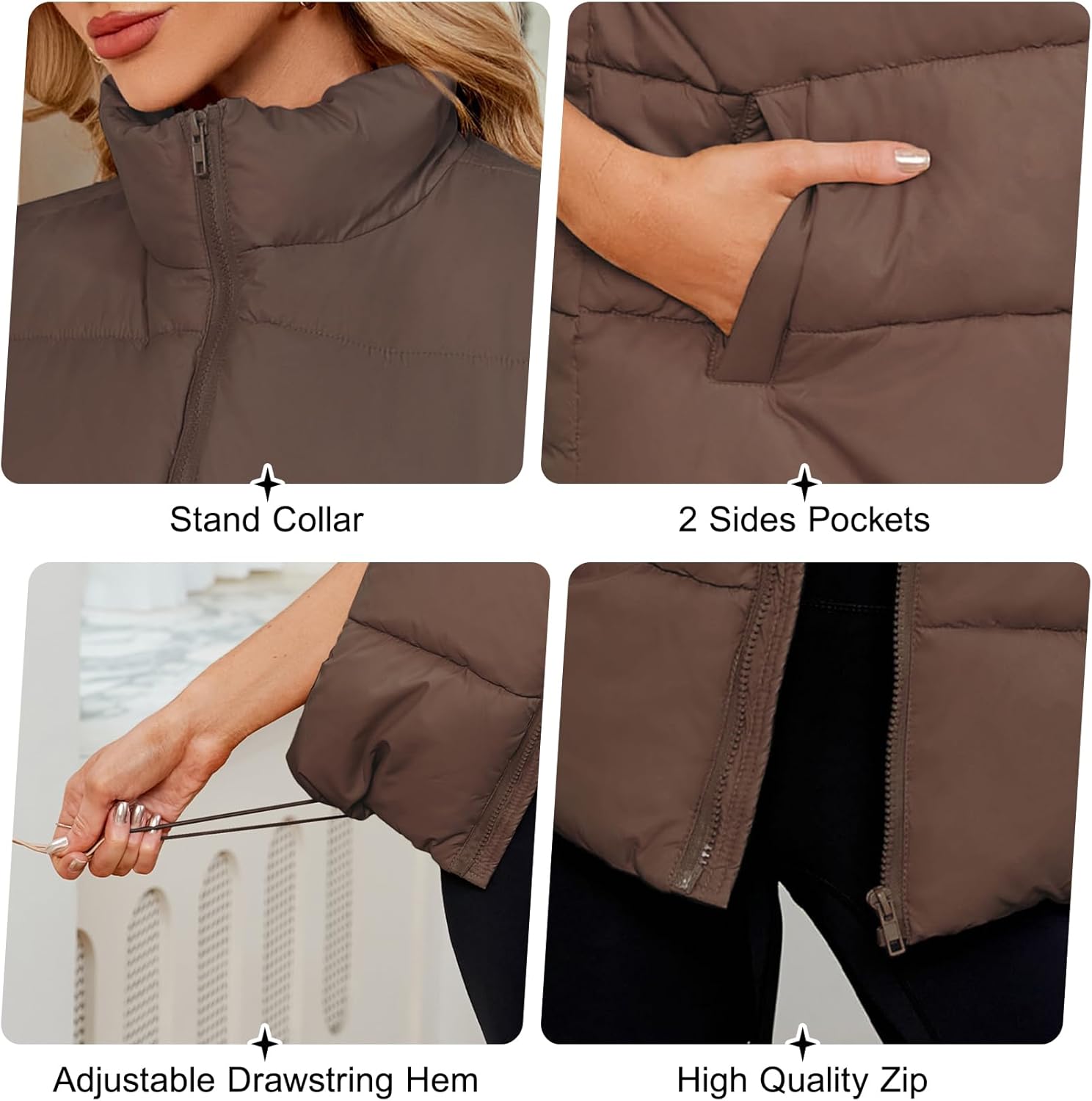 Century Star Puffer Vest for Women's Outerwear Vests Puffy Oversized 2024 Quilted Vest Tops Jackets Coat with Pockets - Image 6