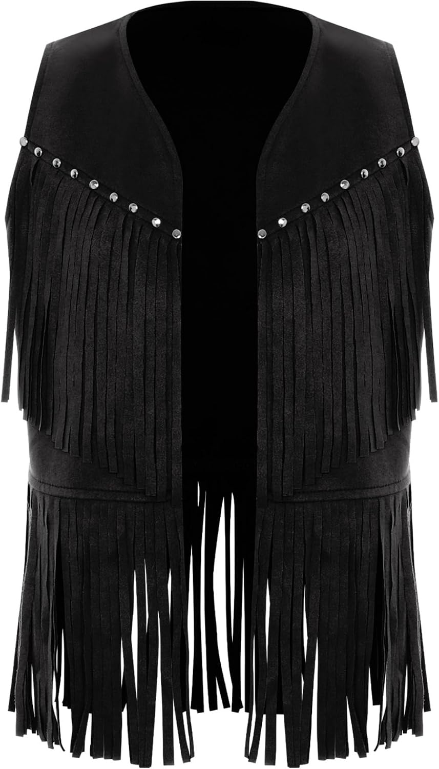 Kids Boys Girls Hippie Dance Vest Faux Suede Fringe Western Waistcoat