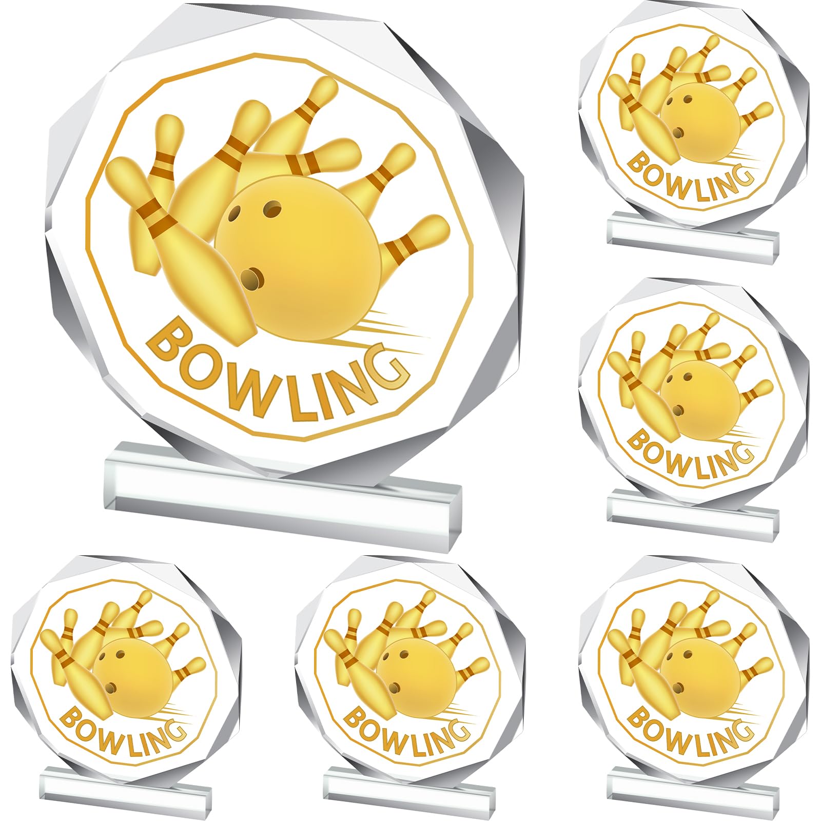 Photo 1 of Anglechic 6 Pack Bowling Trophy Acrylic Funny Bowling Award Medals 4.72 x 4.72 Inch Sports Contest Trophies Bulk Plaques Team Prize Gift Trophies for Team Competition Champion