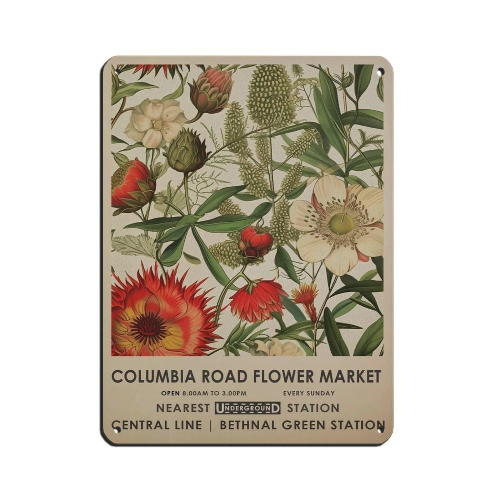 Columbia Road Flower Market, Vintage Flower (7) Tin Sign Vintage Metal Pub Club Cafe Bar Home Wall Art Decoration Poster Retro 12x16inch(30x40cm)