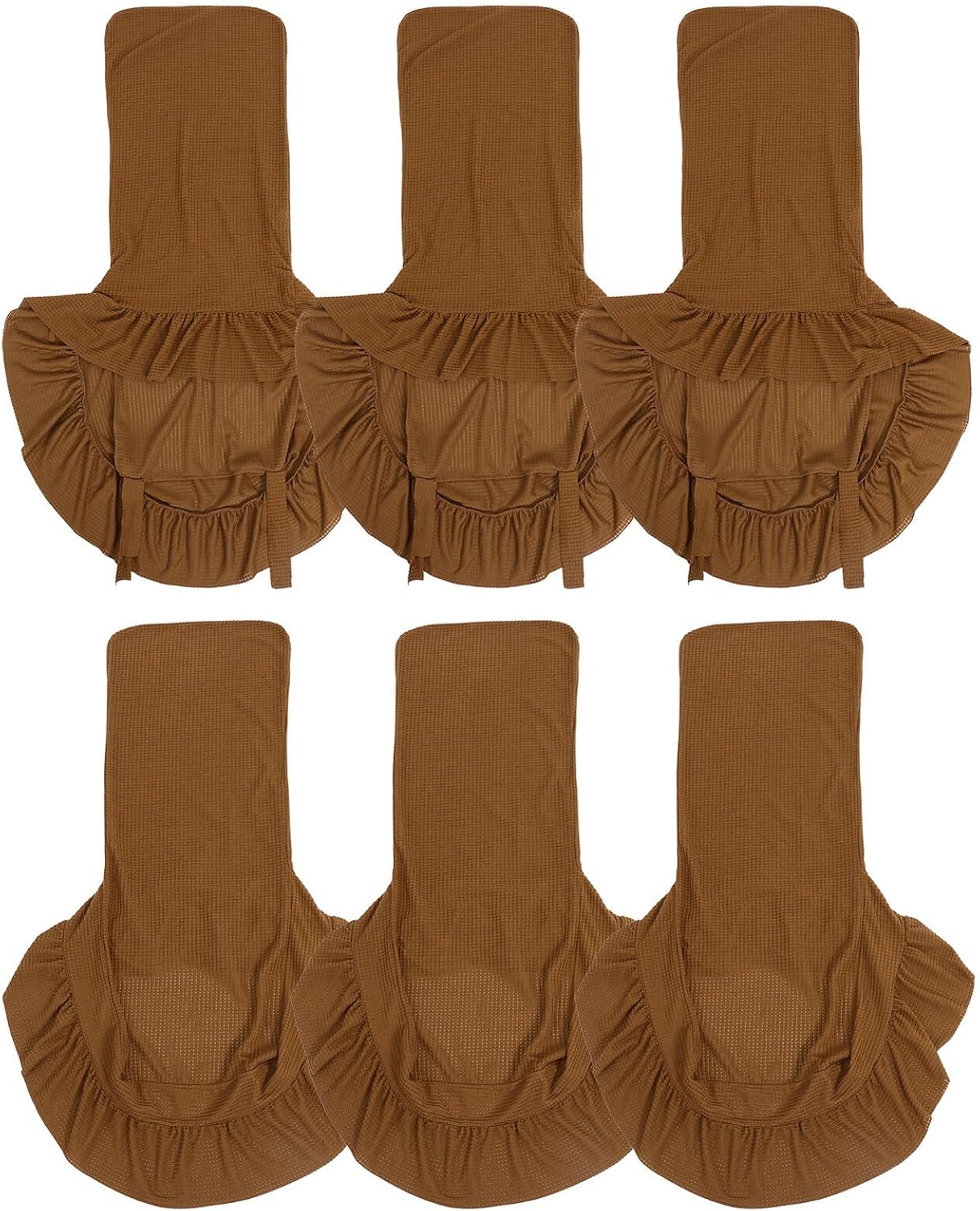 Waterproof Plaid Dining Chair Covers Set of 6, Stretchy Supple Slipcovers with Ruffled Skirt, Light Coffee Color, Washable Protective Seat Covers for Dining Room Chairs
