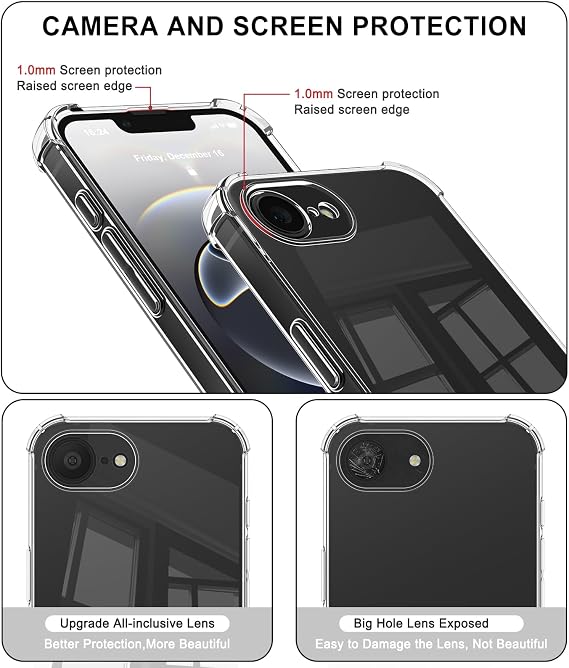 Vancle Clear Case for iPhone 16e Phone Cover(6.1-inch), iPhone SE 4th 2025 Clear Case, Camera Protection Ultra Slim Case Anti-Scratch Shockproof Bumper Cover