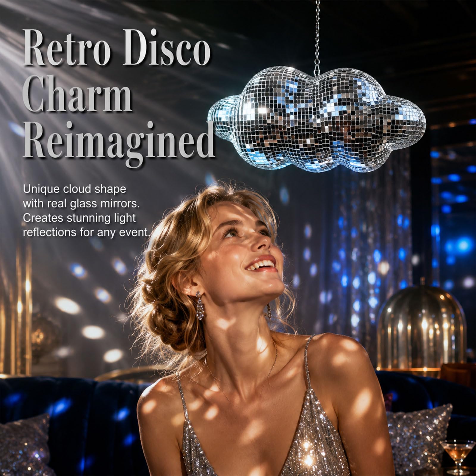 1 pièce décoration Boule Disco Nuage, élément décoratif Nuage Disco rétro, Boule Disco Miroir 31x16x13cm pour décoration intérieure et fêtes d'anniversaire