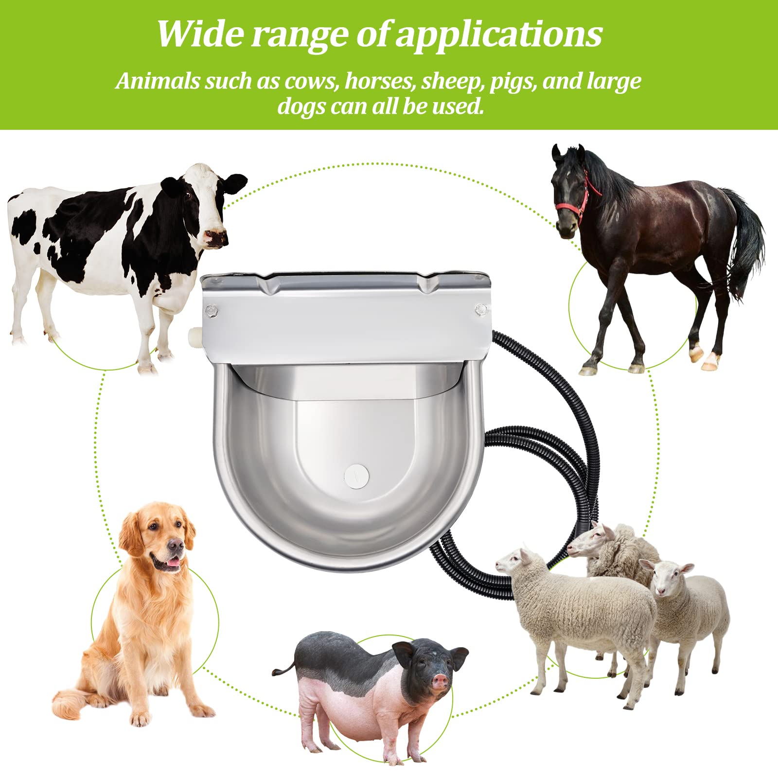 Bebedero con protección contra heladas con Orificio de Drenaje 25 W 220 V Caballo calefactable Bebedero calefactable Flotador para Bebedero termostato automático Bebedero para Caballos Vacas