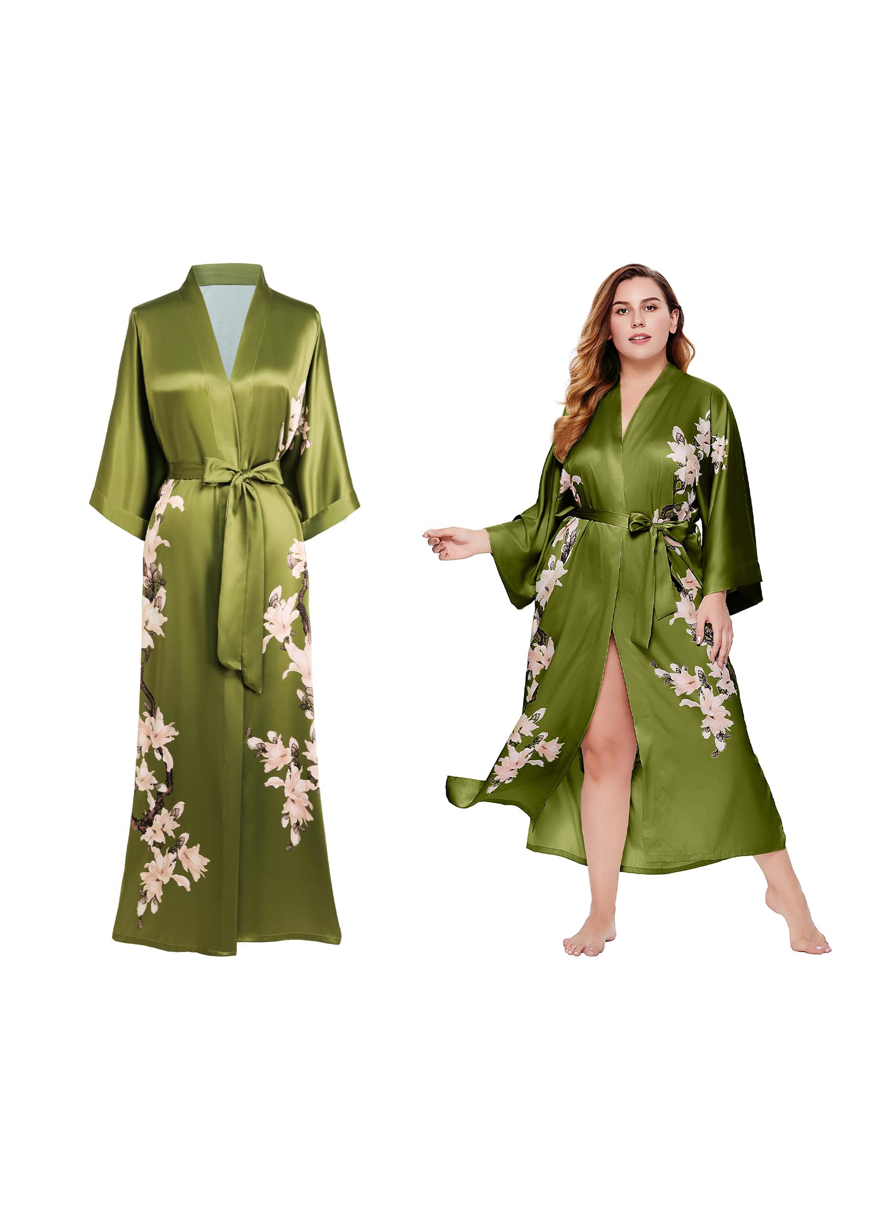 TFNC - Vestito lungo da damigella d'onore verde salvia incrociato sul davanti con intreccio