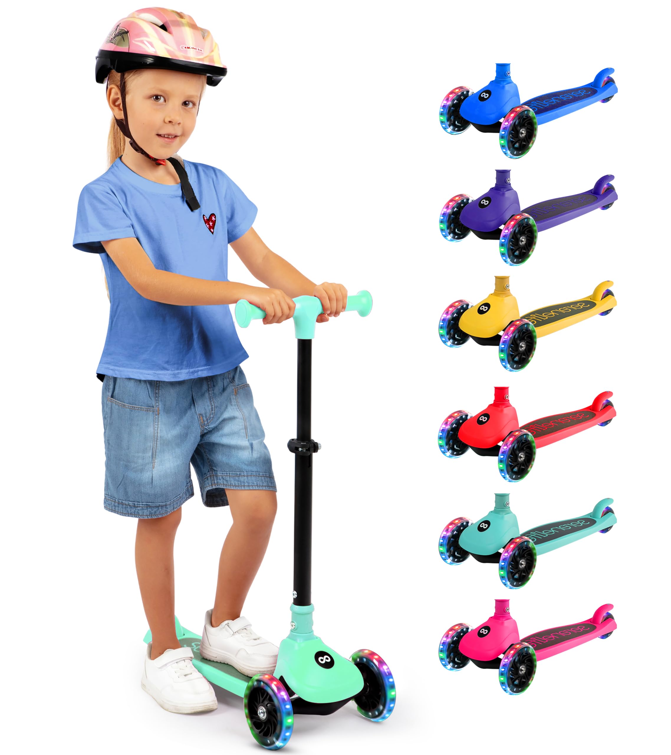 SereneLife Monopattino Bambino Pieghevole, Monopattino Bambina a 3 Ruote con Luci LED, Manubrio Regolabile e Freno, Monopattino a 3 Ruote, Scooter per Bambini e Bambine dai 3 Anni fino a 50 kg