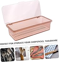 Vista 3 de Caja de almacenamiento de plástico para palillos con tapa, organizador de utensilios de cocina para encimera, soporte cubierto para cubiertos