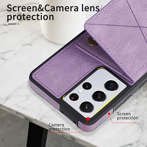 Miniatura 6 de Funda para Galaxy S21 Ultra 5G, diseño para Samsung S21U Wallet con protector de pantalla, de piel sintética, soporte para tarjetas, ranuras