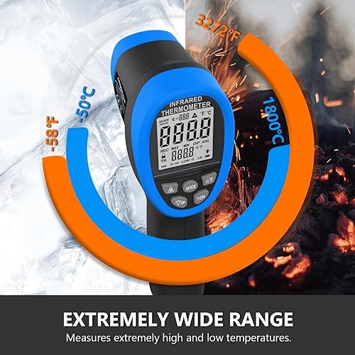 Miniatura 3 de Pirómetro HOLDPEAK D S501, termómetro infrarrojo de alta temperatura -583272(-58.0 F3,272.0 F), pistola termómetro láser industrial sin contacto con