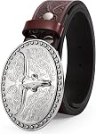 JASGOOD Western Ceinture de cowboy en cuir pour hommes femmes Longhorn Buckle Ceintre de cockgirl Floral gravé Vintage Ceintures unisexe pour Jeans