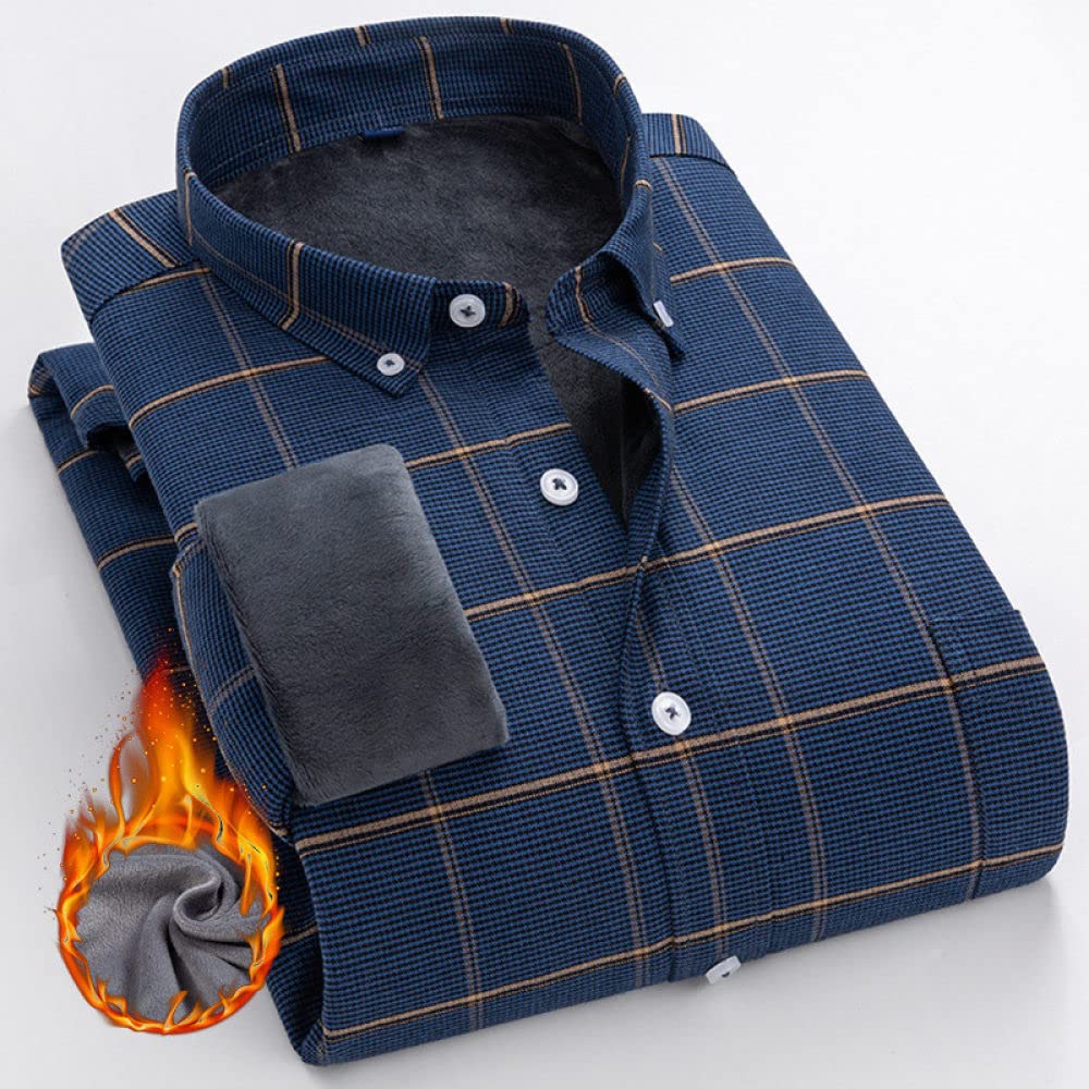 HGJH Herren Flanellhemd Langarm,Herren Langarmshirt Fleecejacke Freizeit Herren Outdoorhemd Kariertes Dunkelblaues Thermohemd Futter Holzfällerhemd Bequem Lässiges Arbeitshemd Für Herren Jungen