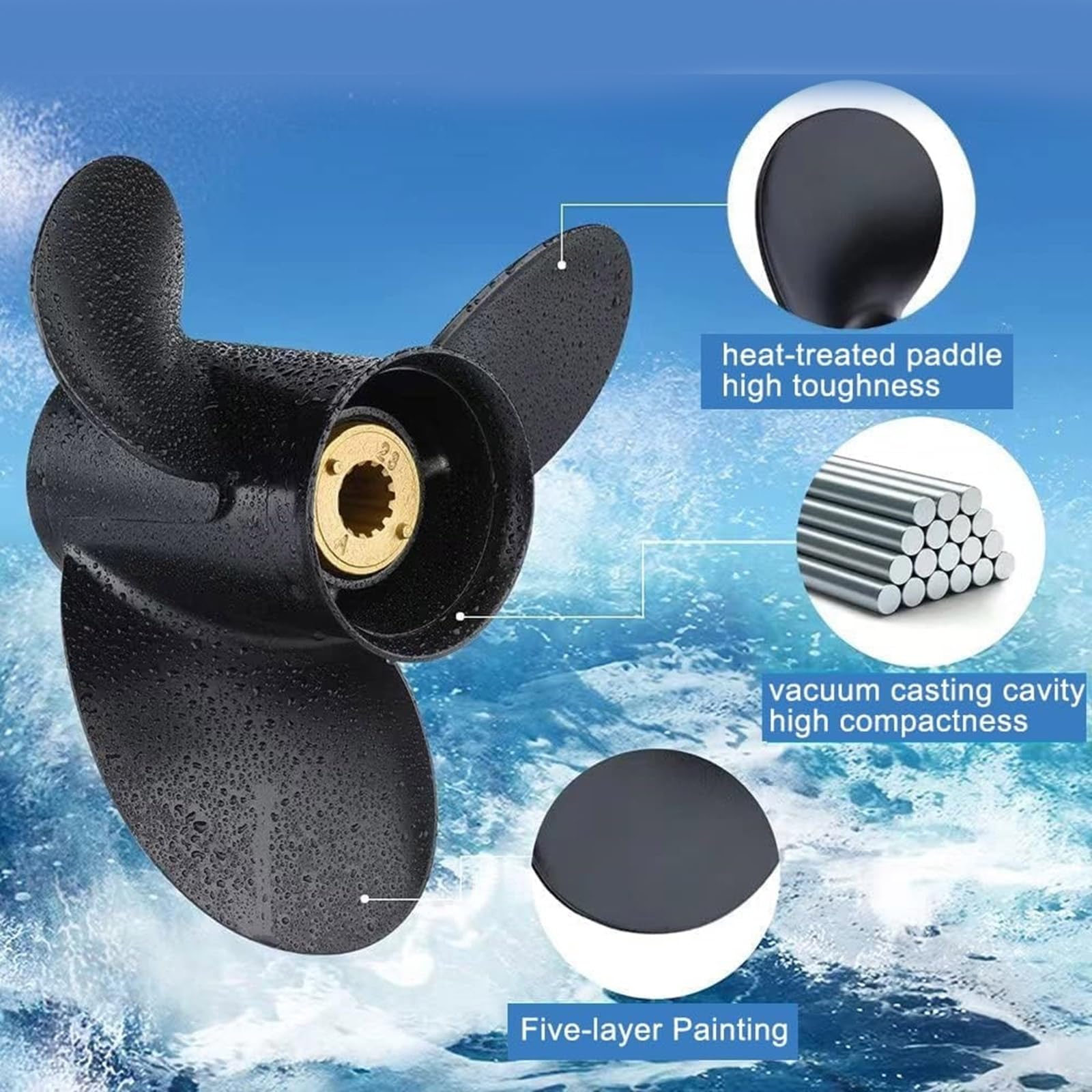 Watercrafts - Elica per motore fuoribordo a 3 lame per motori da 25HP, 30HP, 35HP, 40HP, 45HP, 48HP, 50HP, 55HP, 48-816704A45, resistenti al motore