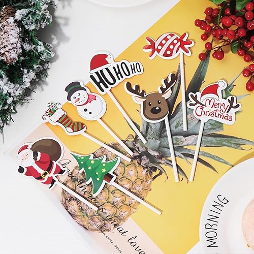 Miniatura 9 de Amosfun 72 piezas de decoración de magdalenas de Navidad, árbol de Papá Noel, muñeco de nieve, calcetín de caramelo, decoración de tartas,