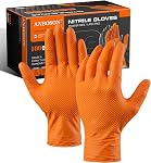 ANBOSON 10 Gants jetables Mil Black Nitrile, Mécanicien, Gants de travail de sécurité, Latex & Sans poudre, entièrement diamant texturé (Nitrile, noir de 100, X-Grand)