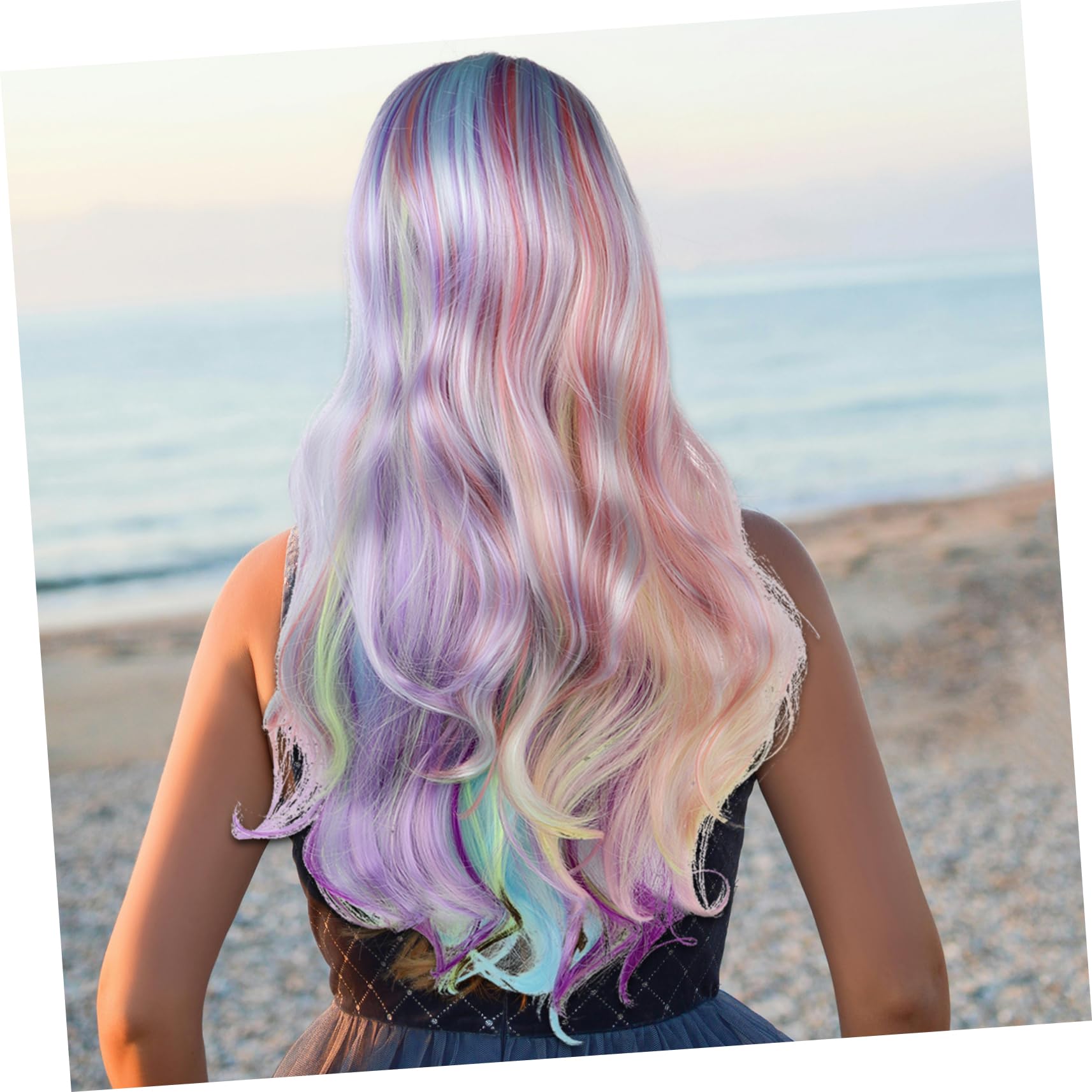 BESTYASH Regenbogen Perücke Regenbogen-cosplay-perücke Wellige n Halloween-kostüm Braune n Für Damen Aus Echthaar Lockig, Wellig Neon Mit