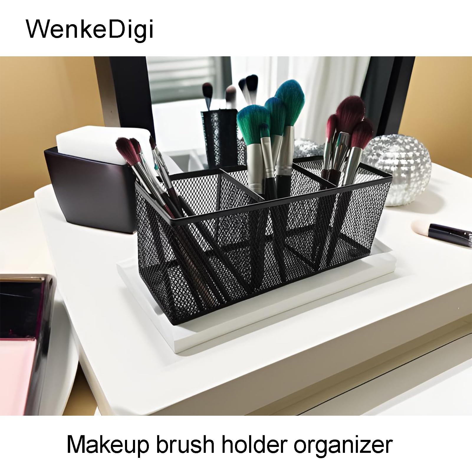 Stiftehalter, Organizer aus Metallgeflecht, Schreibtisch-Organizer, 3 Fächer, Büro-Caddy Aufbewahrung, kleiner schwarzer Netz-Bleistifthalter für Schule, Küchenutensilien, 22 x 8,9 x 7,6 cm
