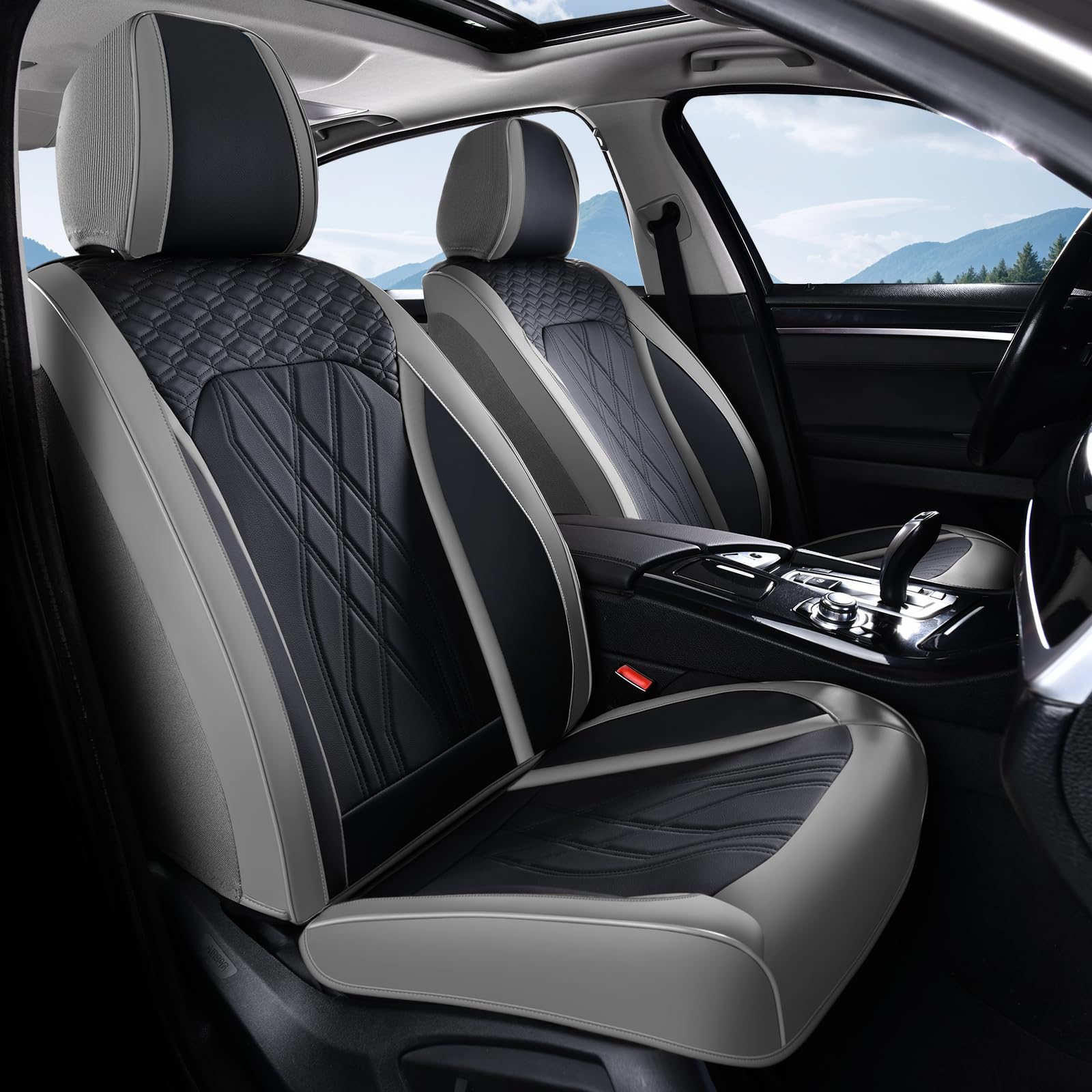 Car Seat Covers Front Seat Cover Waterproof Faux Leather Seat Covers for Cars Premium Car Seat Protector Interior Covers Cushion Universal Fit for Most Car Truck SUV, Gray&amp;Black