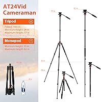 Vista 2 de GEEKOTO Trípode de video con cabezal fluido, trípode profesional para cámara réflex digital, monopie de aluminio de 77 pulgadas para videocámara