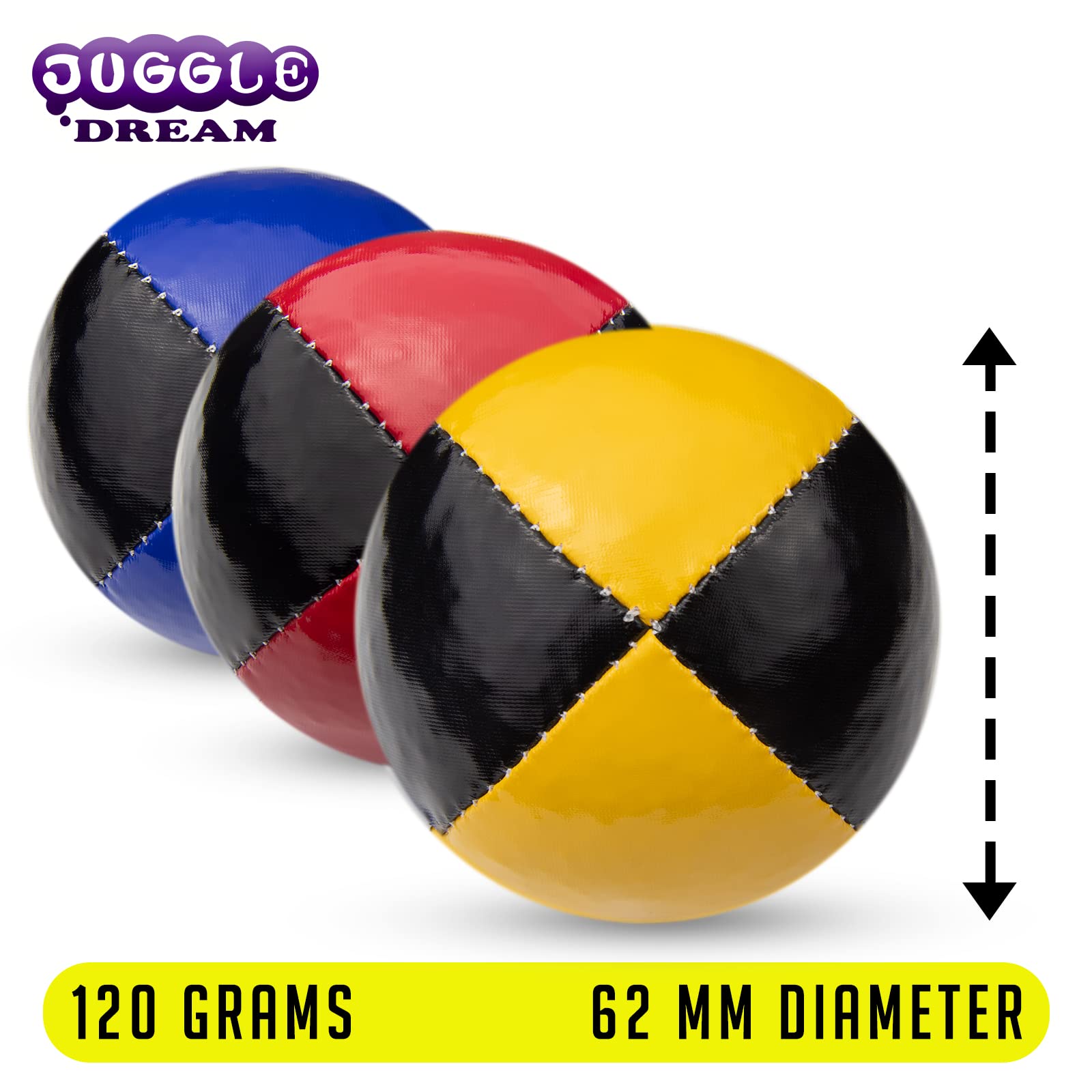 Juggle Dream Ensemble de 3 Balles de Jonglage Professionnelles avec Vidéo d' apprentissage en Ligne Gratuite, Parfaites pour Les Débutants et Les Experts (Noir/Bleu, Noir/Rouge, Noir/Jaune