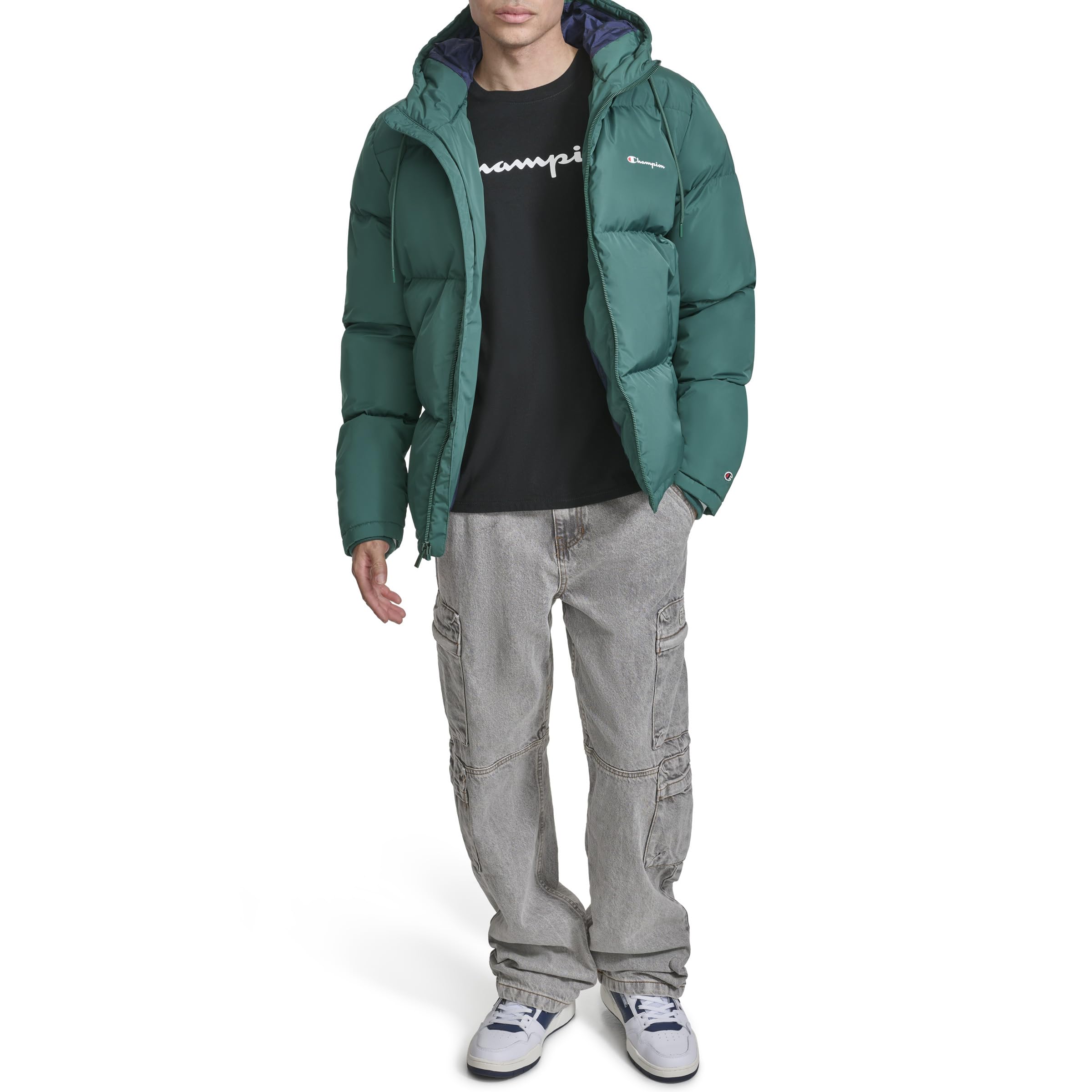 Champion Herren Steppjacke mit durchgehendem Reißverschluss und Kapuze, Regenwald, XX-Large – Ansicht 2