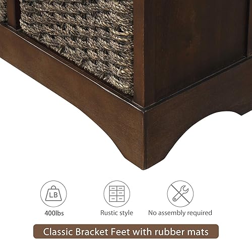 Miniatura 8 de Knocbel Cestas de mimbre de granja con 2 cajones y asas de aleación de aluminio, mesa consola decorativa para entrada, pasillo, comedor, sala de