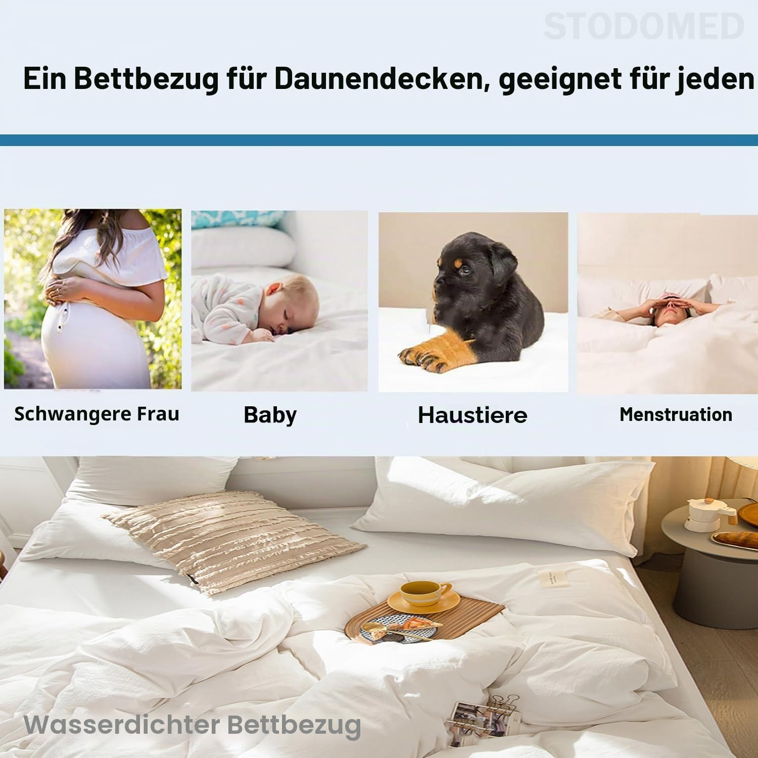 Nässeschutz Bettdeckenbezug Baumwolle Inkontinenzmittel Schutzbezug Bettdecke wasserdichte Atmungsaktiv mit Reißverschluss Bettdecke waschbar (Grau, 240x220cm)