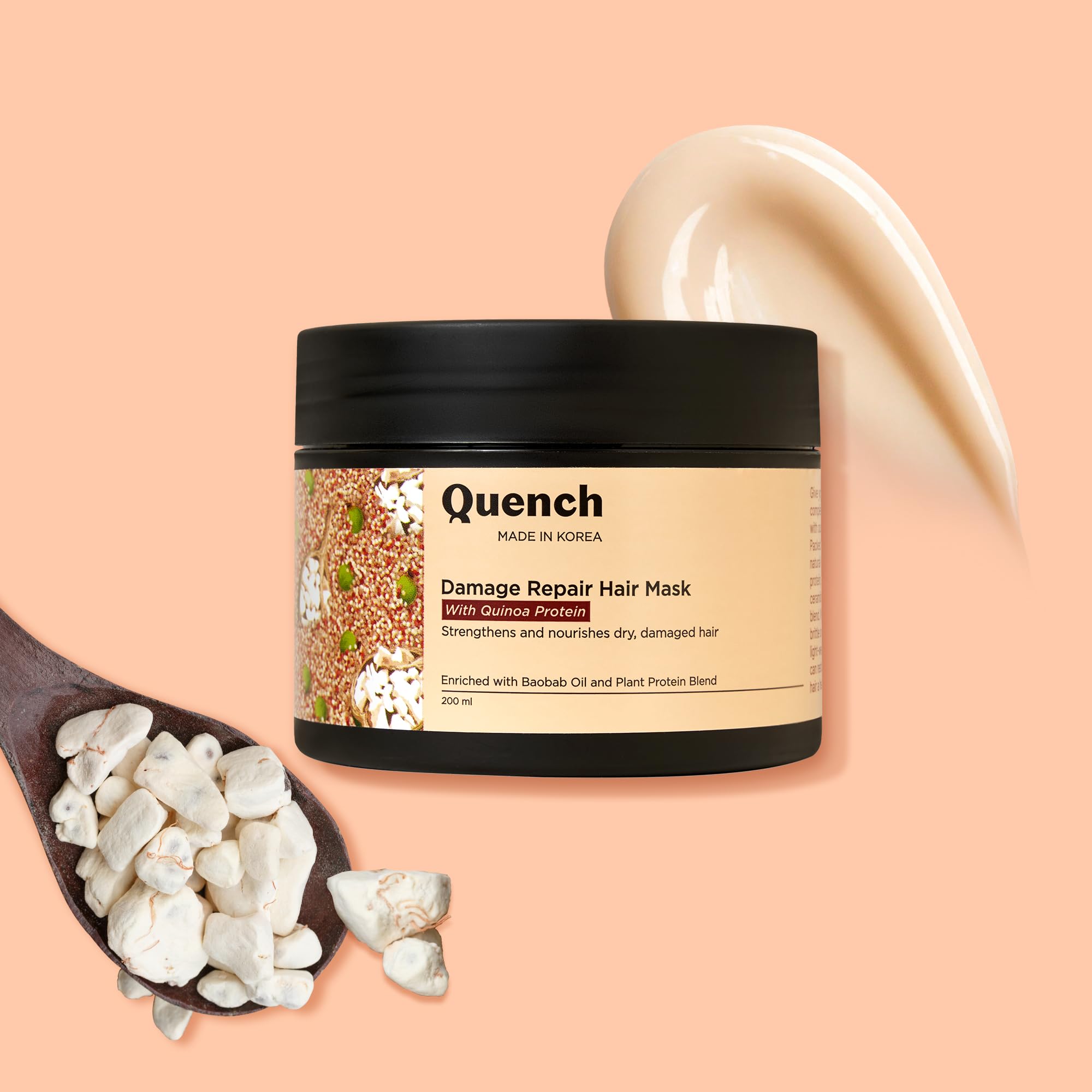 Quench Damage Repair Hair Mask with Quinoa Protein & Ceramides Cream | Restores Dry & Damaged Hair | Strengthens Hair and Adds Shine | Made in Korea (200Ml) - Image 8 thumbnail
