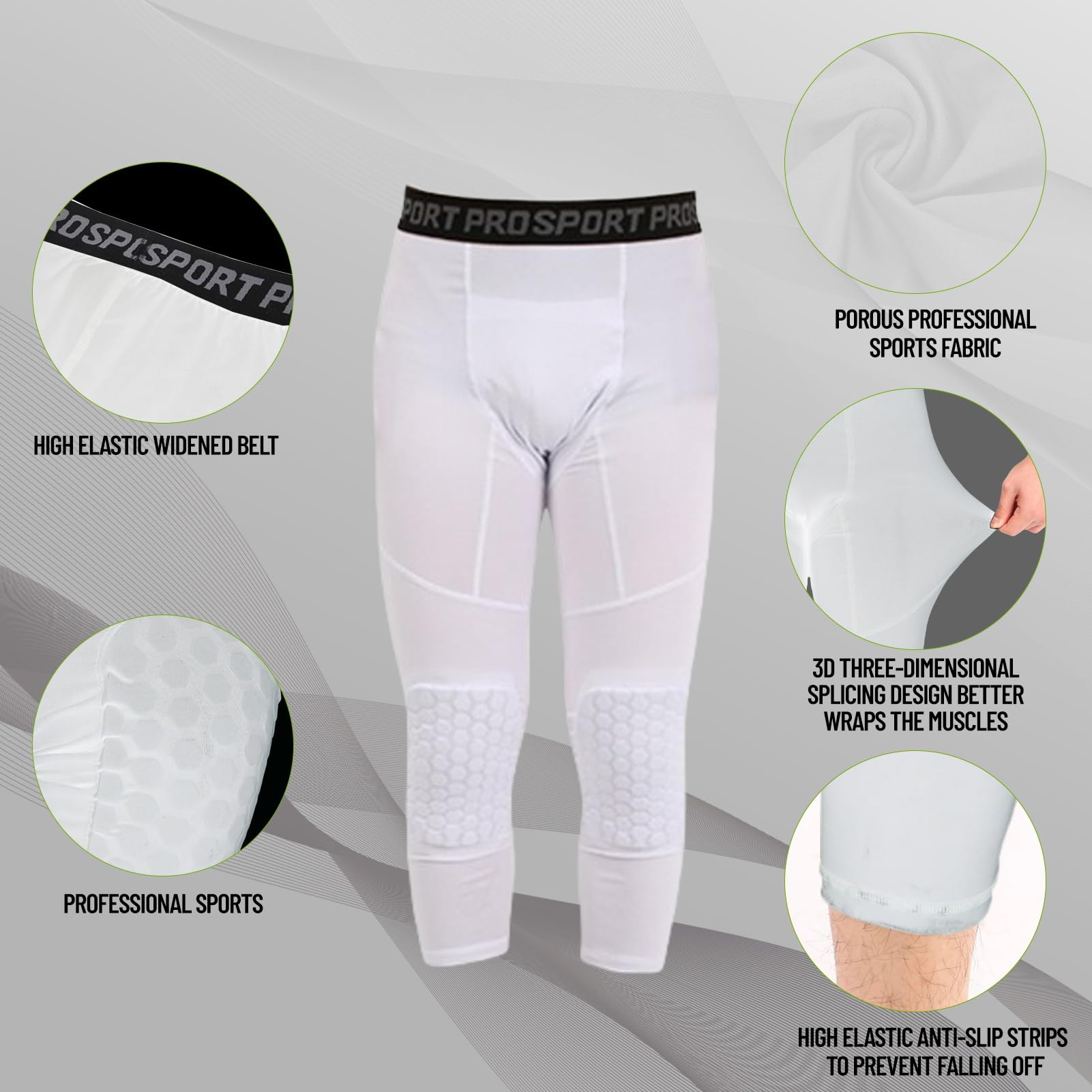 Spodnie do koszykówki z nakolannikami 3/4, legginsy kompresyjne, chłodne i suche, odprowadzające wilgoć, sportowe rajstopy capri, spodnie treningowe na siłownię