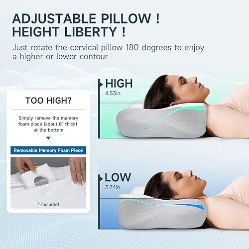 Miniatura 6 de zibroges Almohada cervical, almohada de espuma viscoelástica para cuello, cabeza, hombro, alivio del dolor de dormir, soporta tu cabeza, almohada