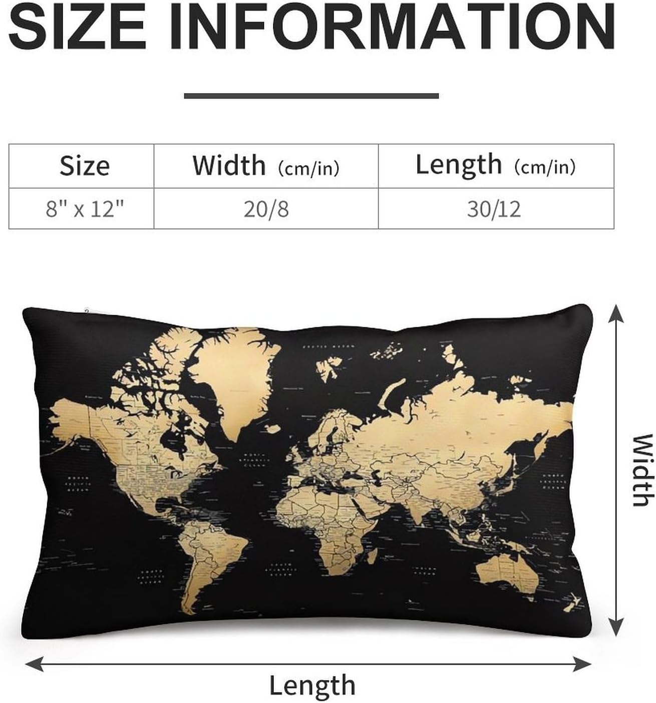 World Map Pillow Cases Queen Size Set of 1 Soft Comfortable Throw Pillows Covers Decorative Pillowcase with Zipper Bed Cushion Covers for Couch Sofa Bedroom 8"x12"