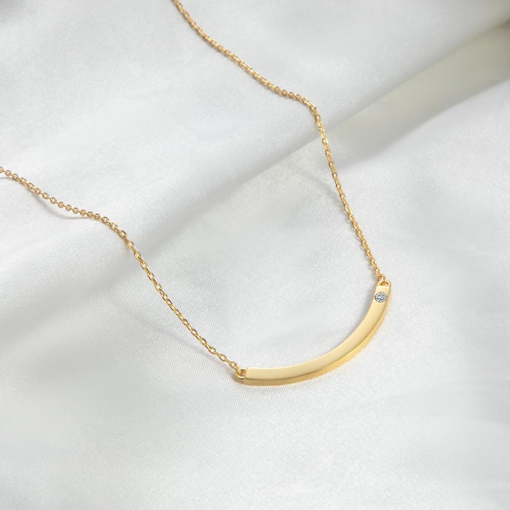 Amazon.com: HELLOICE Gold Curved Bar Necklace for Women Dainty 18K Amazon.com: HELLOICE Gold Curved Bar Necklace for Women Dainty 18K