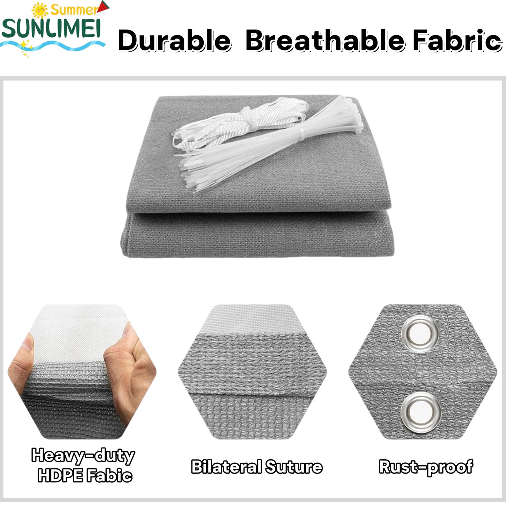 Voile d'ombrage 120 x 400 cm avec Œillets UV Protection Rectangulaire Voile Ombrage Auvent avec Œillets et Corde, Perméable à l'eau pour Patio, Jardin, Pergola, Serre, Gris Clair