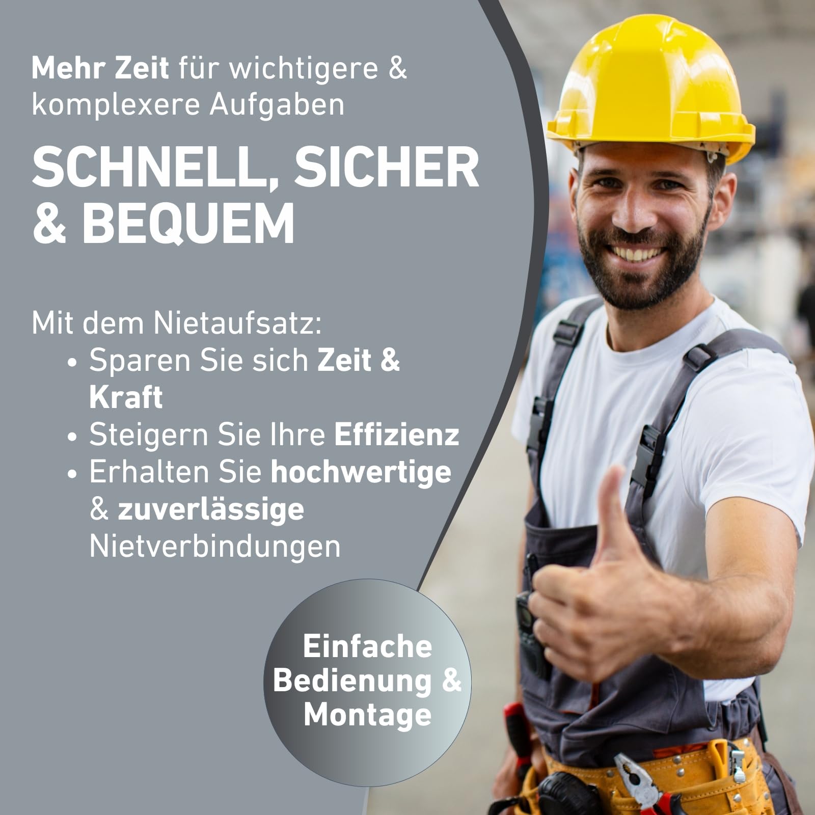 Nietaufsatz für Akkuschrauber & Bohrmaschine I Nietgerät für Blindnieten aus Alu, Kupfer, Stahl & Edelstahl I Blindnietvorsatz für 2,4-6,4 mm Nieten I Nietpistole Adapter