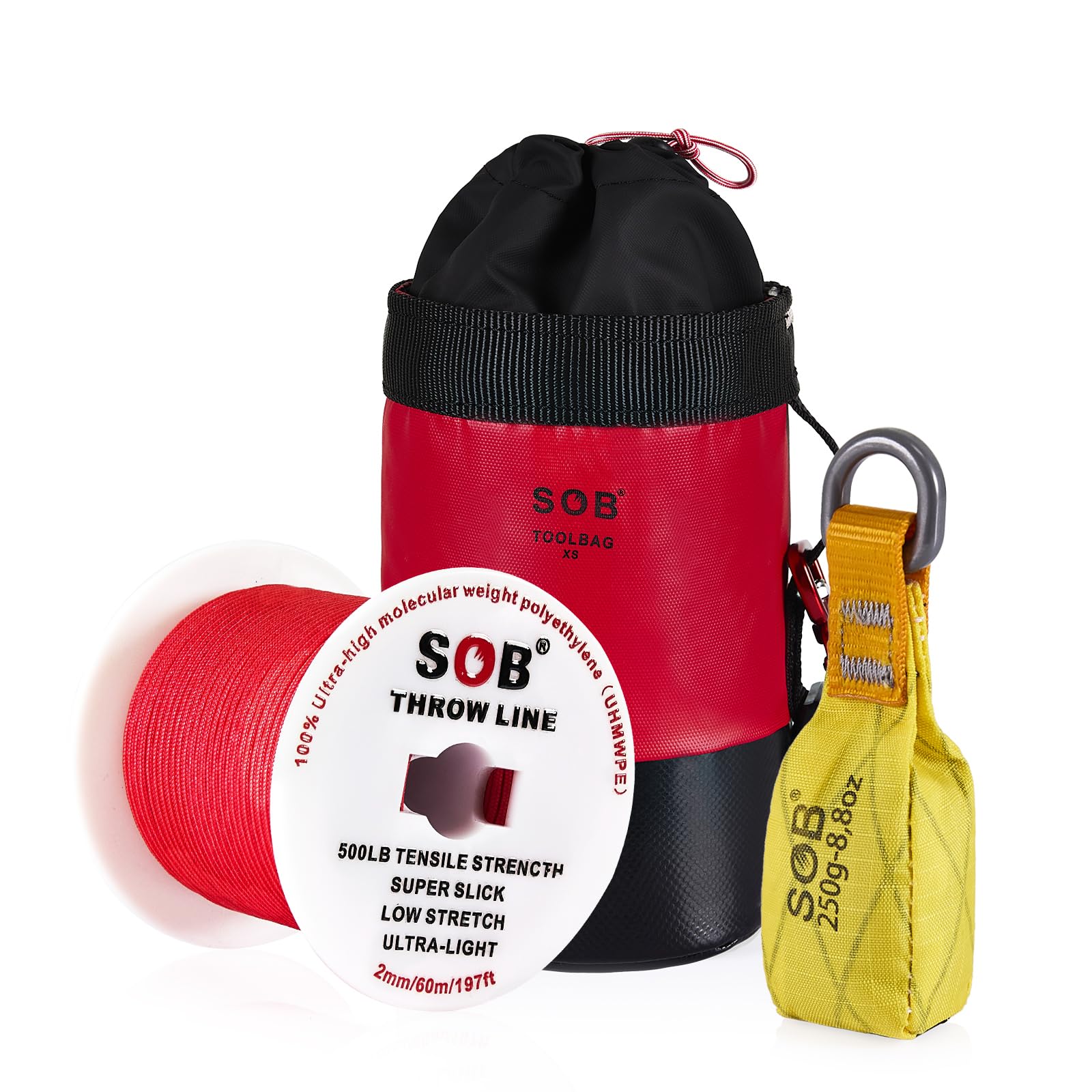 SOB Kit Arboriste avec Corde Glissante 60m, Poids & Sac Réfléchissant - Idéal Taille d’Arbres, Camping, Élagage (Yellow, 60m Rope-250g)