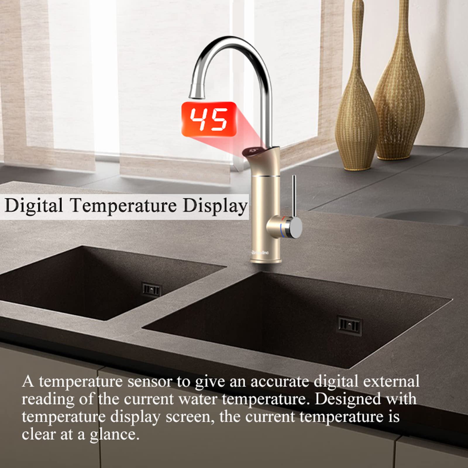 Rubinetto per lavello da Cucina, Rubinetto per scaldabagno Elettrico, Rubinetto per Acqua istantanea Senza Serbatoio, Rubinetto per Riscaldamento rapido, rubinetti da Cucina con Display Digitale