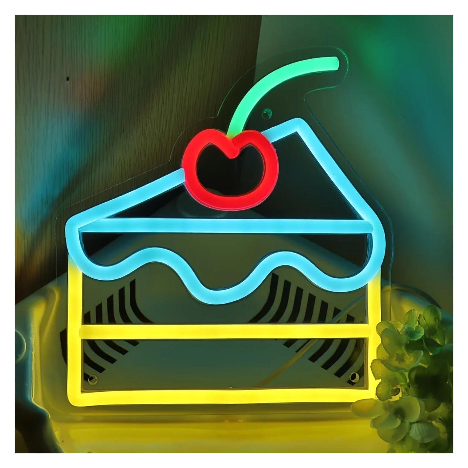 Decoración Lámparas Letrero De Neón De Pastel De Cereza, Luz De Neón Colgante De Pared Alimentada Por USB Para Postres, Panaderías, Cafeterías Y Decoración 21.96cmx23.88cm
