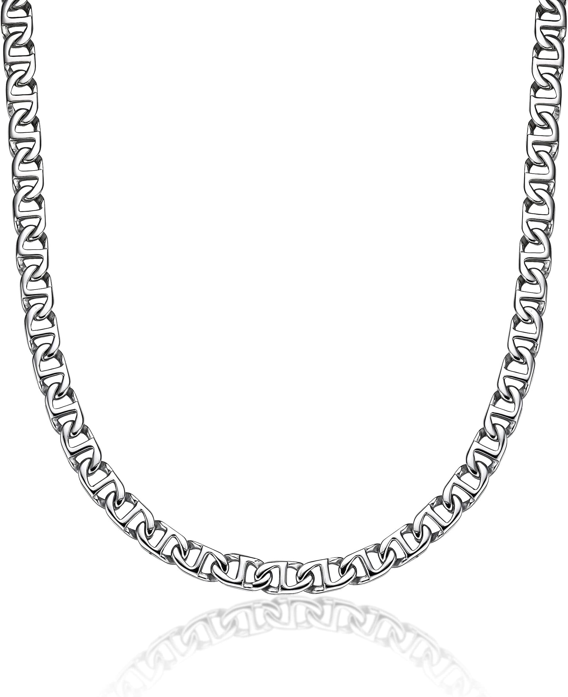 Stainless Steel Mariner Link Necklace for Men 22 to 24 Inch Chain Lobster Claw 10 mm