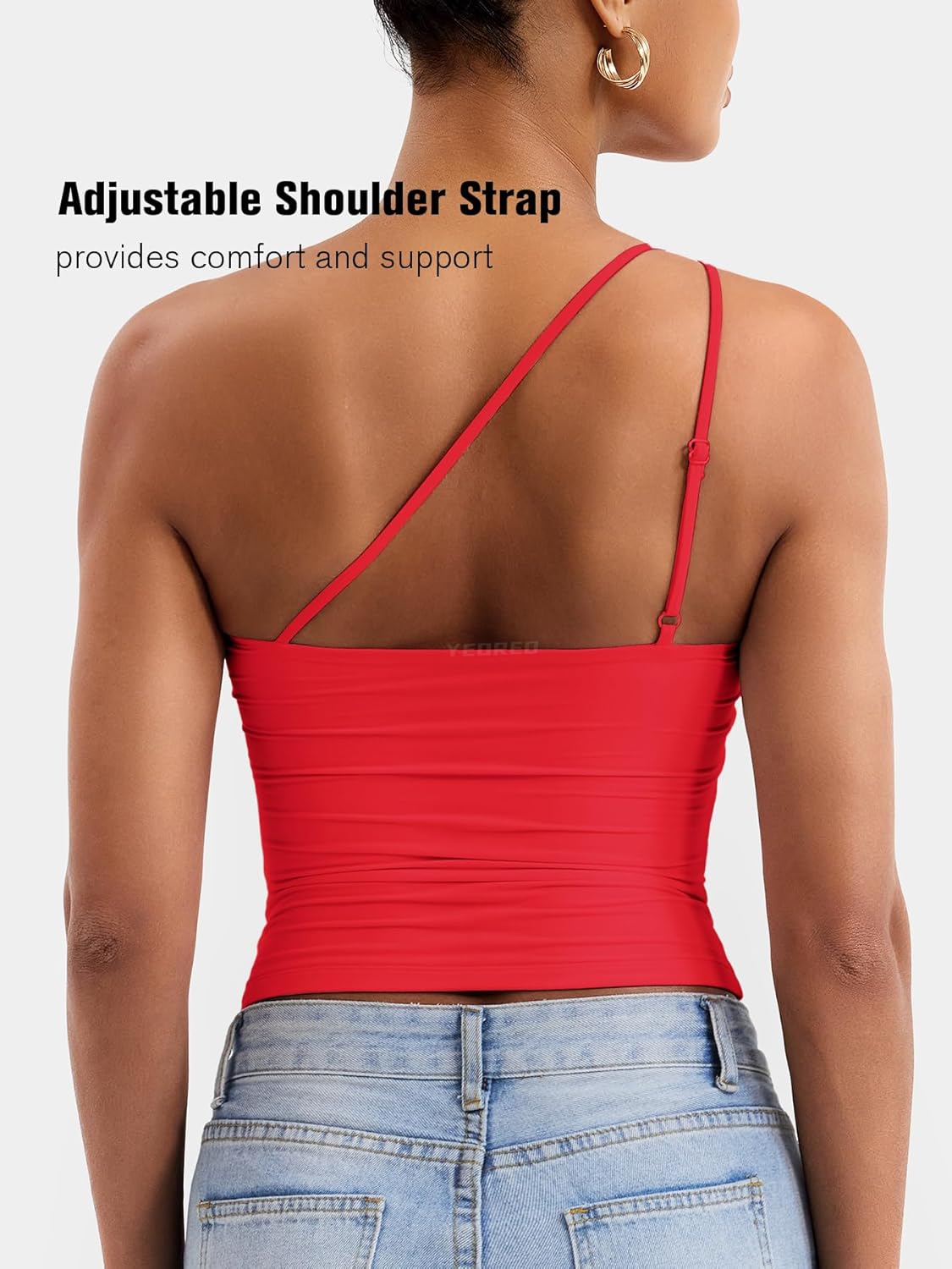 YEOREO Womens One Shoulder Tops Sleeveless Going Out Tank Top Fanciy Double Lined Cropped Tee Y2K Summer Shirts Slim Fit - Image 3